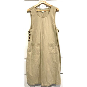 Appleseed - sleeveless khaki jumper dress side buttons, pockets women's size PM